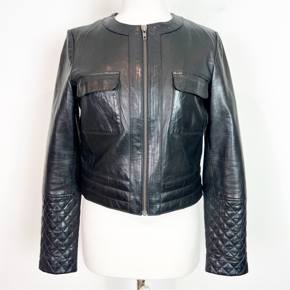 Women's Black Quilted Sleeve Leather Jacket